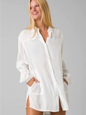 Prana Fernie Gauze Beach Cover-Up Tunic • White • Medium